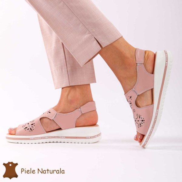 Sandale dama din Piele Naturala cu talpa Inalta CRL0195 PINK - Img 4