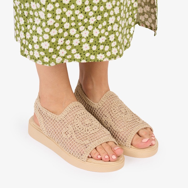 SANDALE dama DIN TEXTIL CU MODEL CRL1017 Culoare: BEJ - Img 2