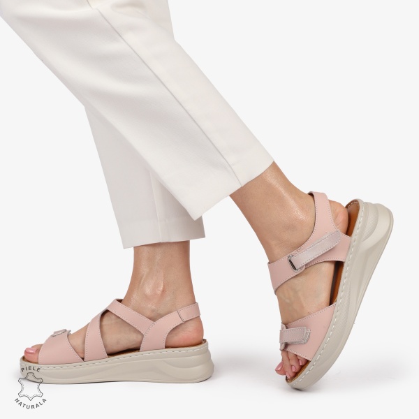 Sandale din piele naturală cu talpă ușoară pentru confort CRL1401 ROZ - Img 4