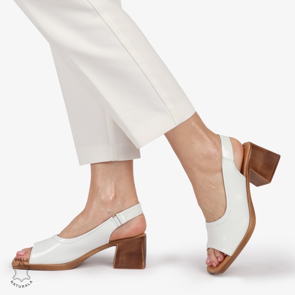 Sandale elegante din piele naturală CU CATARAMA MODEL CLASIC CRL1403 ALB - Img 2