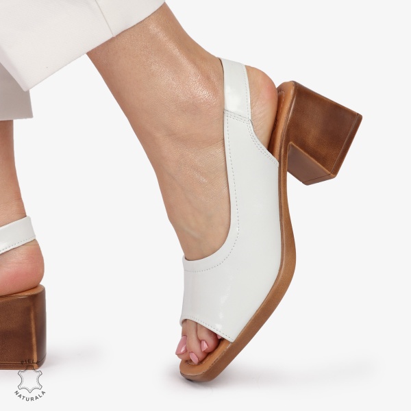 Sandale elegante din piele naturală CU CATARAMA MODEL CLASIC CRL1403 ALB - Img 3