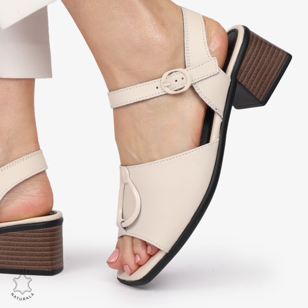 Sandale elegante din piele naturală CU CATARAMA SI VARF DECUPAT CRL1402 BEJ - Img 4