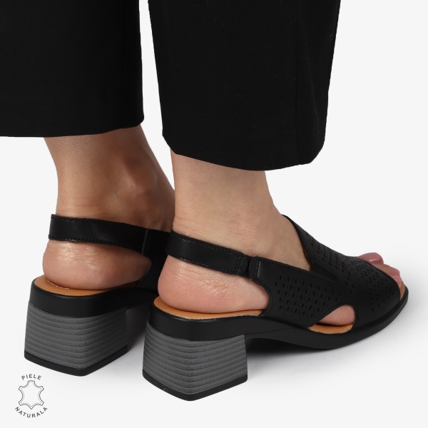 Sandale elegante din piele naturală CU STIL AJURAT CRL1404 NEGRU - Img 3