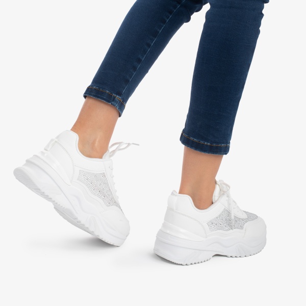 SNEAKERS DAMA din PIELE ECOLOGICA CU STRAS CRL0862 ALB - Img 4