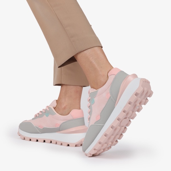 SNEAKERS din PIELE ECOLOGICA SI TEXTIL CRL1514 Roz - Img 3