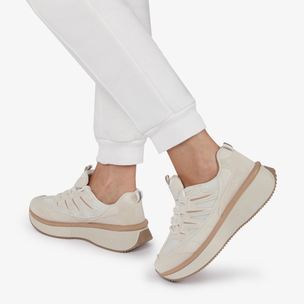 SNEAKERS din PIELE ECOLOGICA SI TEXTIL Multicolor CRL1279 BEJ - Img 3