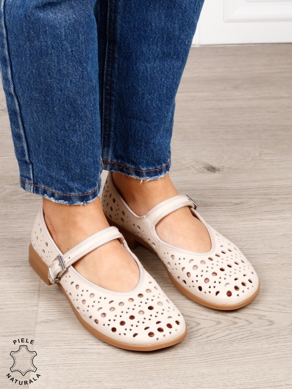 Balerini dama din piele naturala cu barete SI DESIGN UNIC CRL1629 OFFWHITE - Img 2
