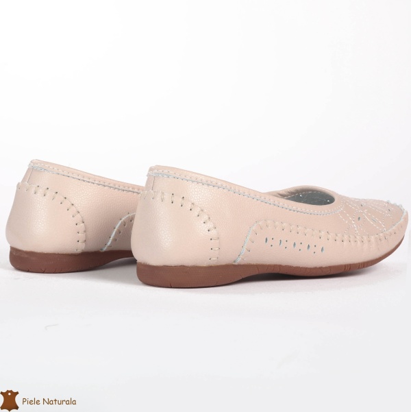 Balerini dama din Piele Naturala cu mici perforatii CRL0180 ROZ - Img 4