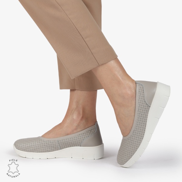 Balerini dama din Piele Naturala cu talpa groasa CRL01382 GRI - Img 3