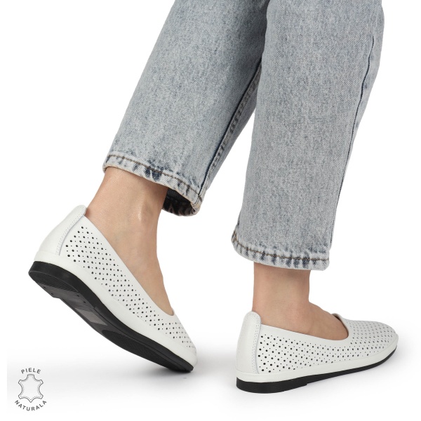 BALERINI dama din Piele naturala PERFORATA SLIP-ON CRL1358 ALB - Img 3