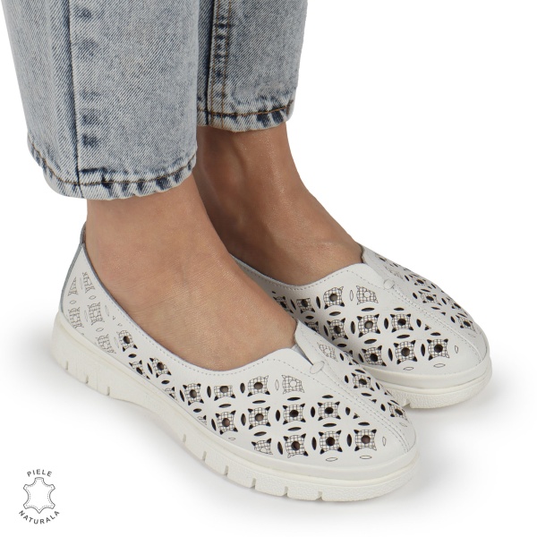 BALERINI dama din Piele naturala PERFORATA SLIP-ON CRL1360 ALB - Img 4