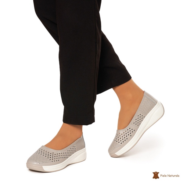 Balerini Dama Piele Naturala Slip-on CRL0076 GRI - Img 3