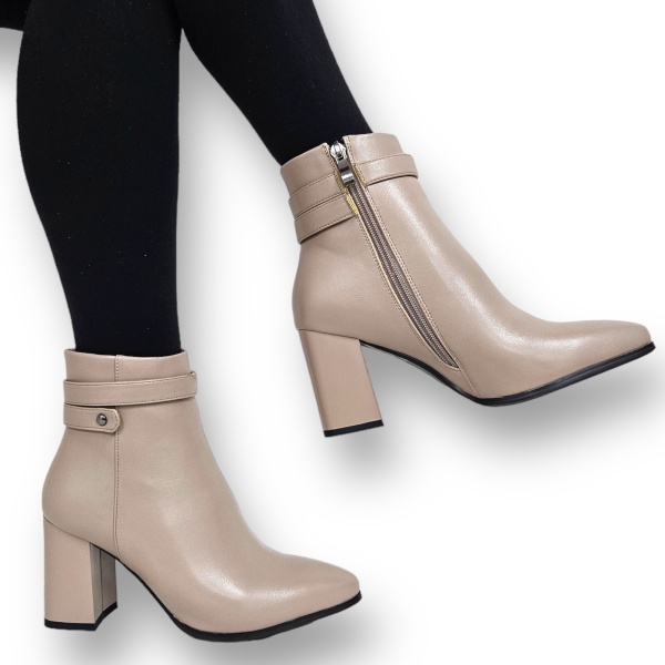 Botine DAMA din PIELE Ecologica cu FERMOAR si Catarama CRL0926 CULOARE: Bej - Img 2
