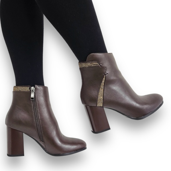 Botine DAMA din PIELE Ecologica cu FERMOAR si Catarama CRL0931 CULOARE: Cafeniu - Img 3