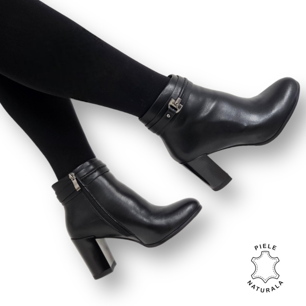 Botine DAMA din PIELE Naturala cu FERMOAR si Catarama CRL0929 CULOARE: Negru - Img 3