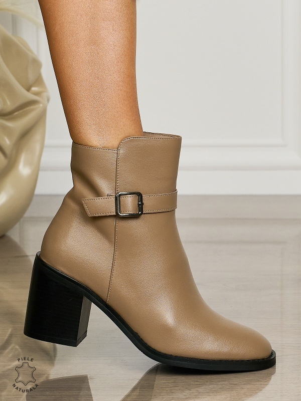 Botine DAMA din PIELE NATURALA CU TOC GROS CRL1494 Khaki - Img 2