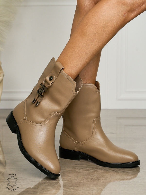 Botine DAMA din PIELE NATURALA CU TOC GROS CRL1502 Khaki - Img 2