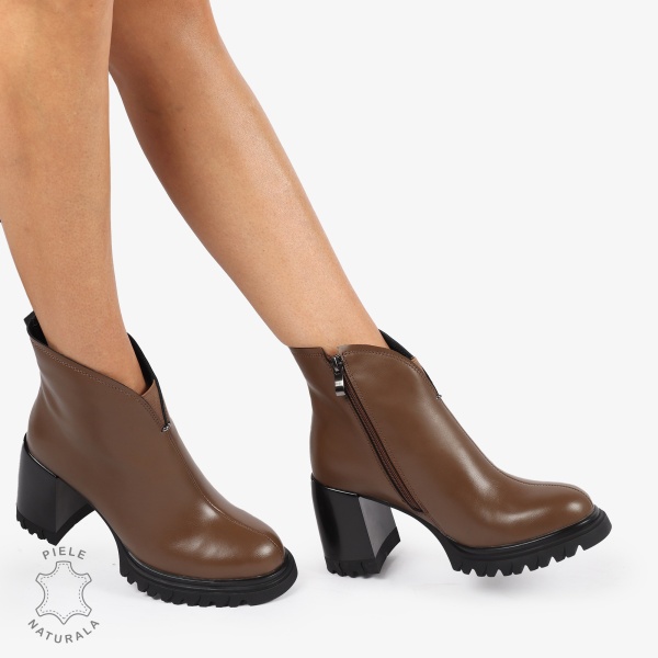 Botine Dama piele naturala cu toc Gros si Talpa Aderenta CRL1236 Khaki - Img 4