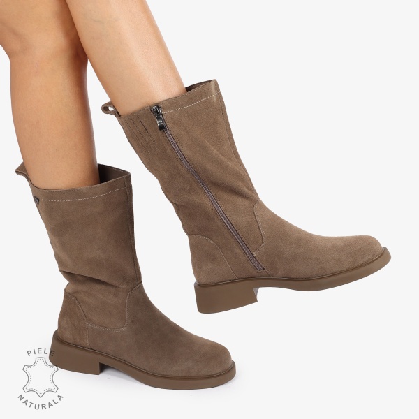 Cizme Damă din Piele Naturală Intoarsa Inalte cu inchidere fermoar CRL1252 Khaki - Img 4