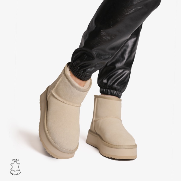CIZME TIP UG DAMA din PIELE NATURALA INTOARSA CRL0893 CULOARE: BEJ - Img 2