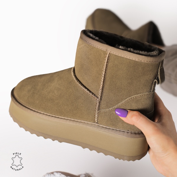 CIZME TIP UG DAMA din PIELE NATURALA INTOARSA CRL0893 CULOARE:OLIVE - Img 5