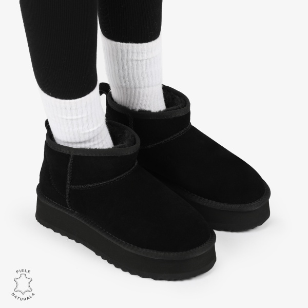 CIZME TIP UG DAMA SCURTE din PIELE NATURALA INTOARSA CRL1267 CULOARE: NEGRU - Img 2