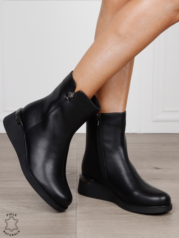 Ghete damă din piele naturală cu design minimalist CRL1830 NEGRU - Img 2