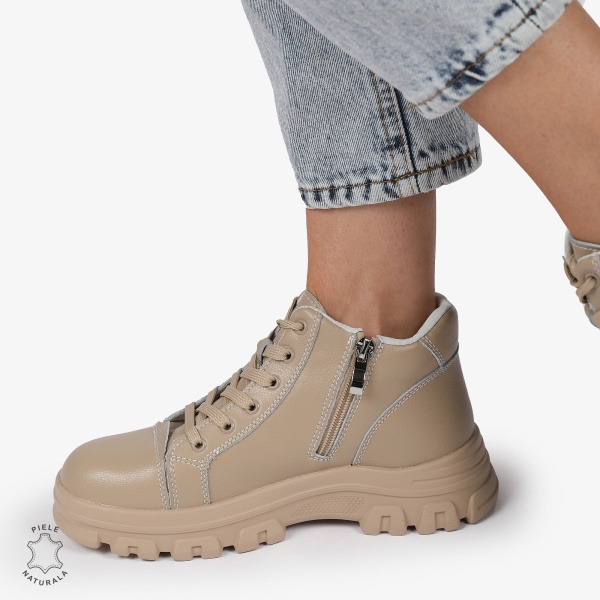 Ghete Dama DIN Piele Naturala CU TALPA ADERENTA CRL1299 KHAKI - Img 2