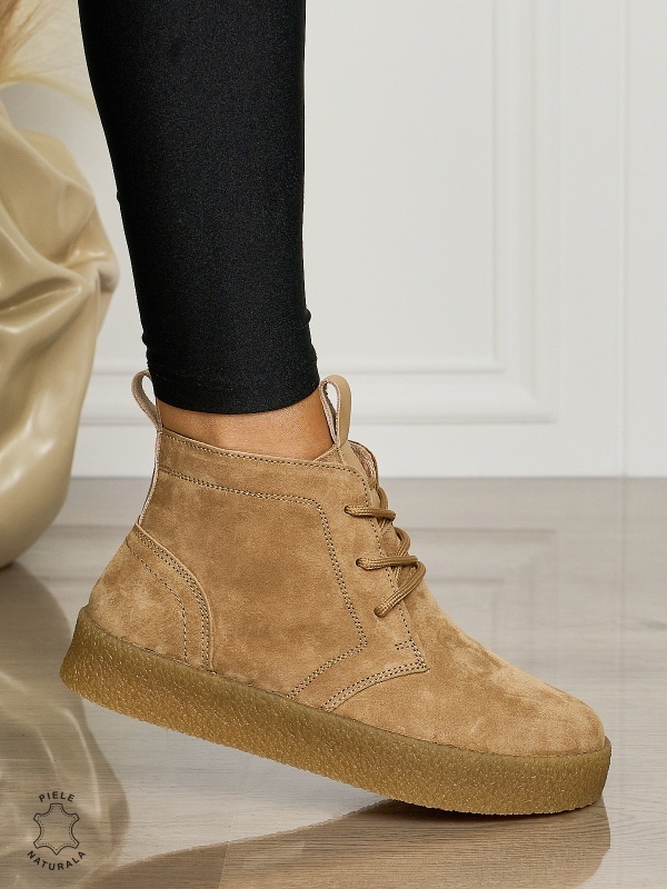 Ghete Dama Piele Naturala INTOARSA IMBLANITE CRL1457 KHAKI - Img 2