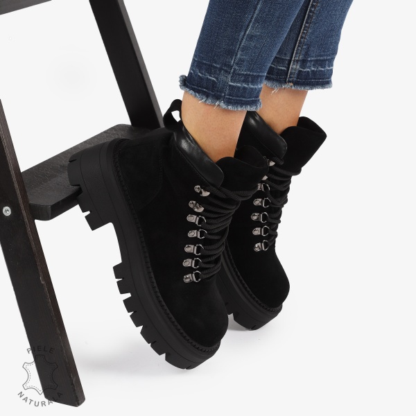 Ghete PIELE Naturala INTOARSA Intoarsa Tip Combat Boot CRL1240 Negru - Img 3