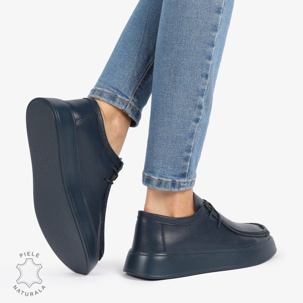 MOCASINI dama din Piele Naturala CU INCHIDERE SIRET CRL1226 NAVY - Img 3