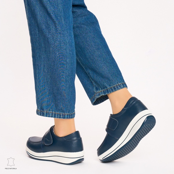 Mocasini dama din piele naturala cu talpa groasa CRL0004 NAVY - Img 4