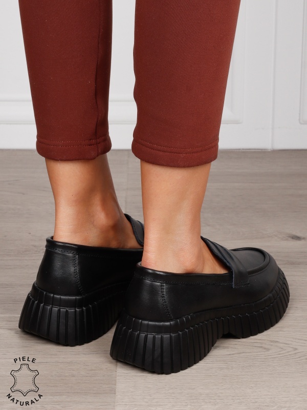 Mocasini dama din Piele Naturala cu talpa inalta CRL1611 NEGRU - Img 3