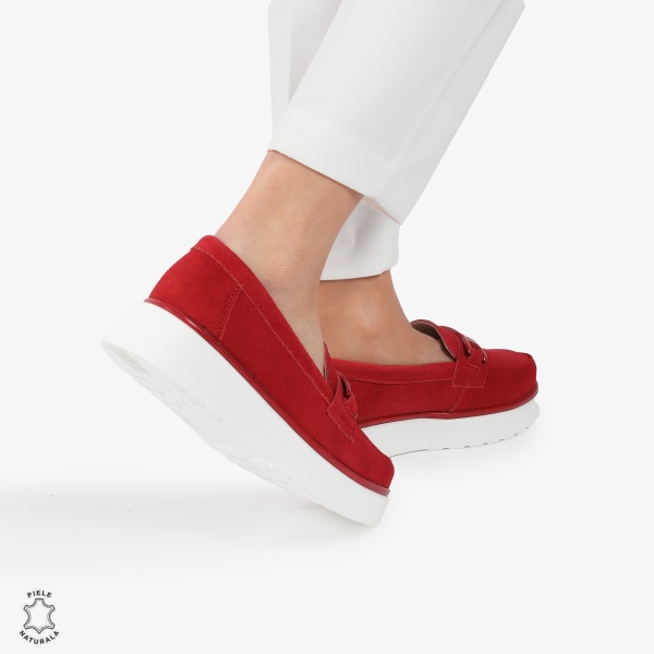 Mocasini dama din piele naturala Intoarsa CRL0786 ROSU - Img 3