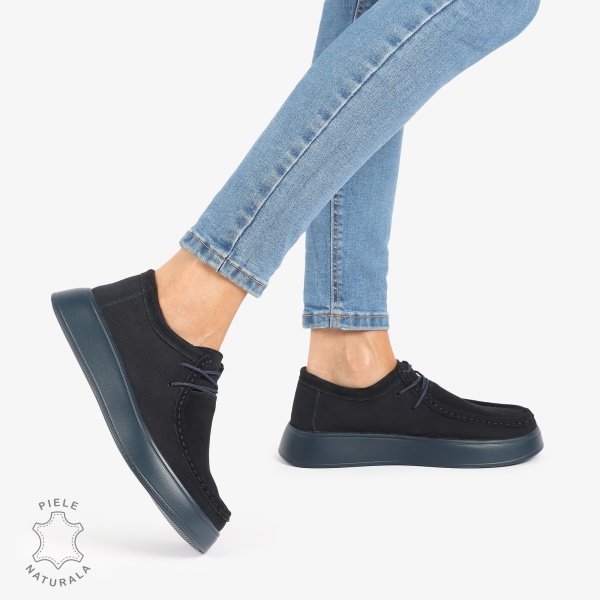 MOCASINI dama din Piele Naturala INTOARSA CU INCHIDERE SIRET CRL1226 NAVY - Img 3