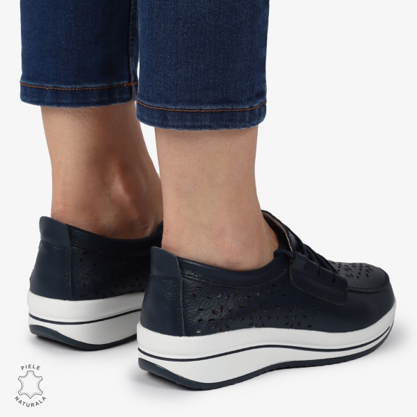 Mocasini dama din Piele Naturala Perforati CRL1364 NAVY - Img 3