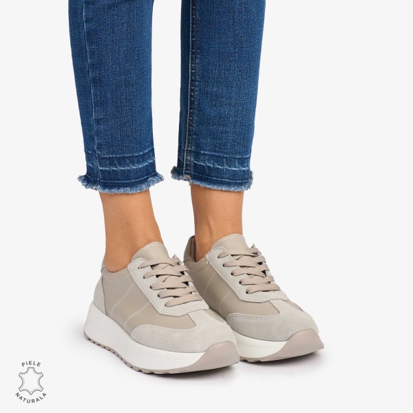 Pantofi Casual dama din Piele Naturala Combinata cu Piele intoarsa CRL1071 CULOARE:GRI - Img 2