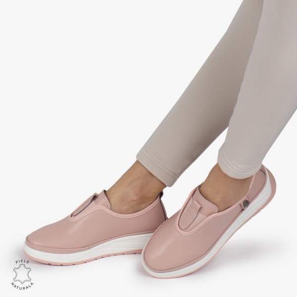 Pantofi Casual dama din Piele naturala CONFORTABILI SLIP-ON CRL1336 ROZ - Img 5