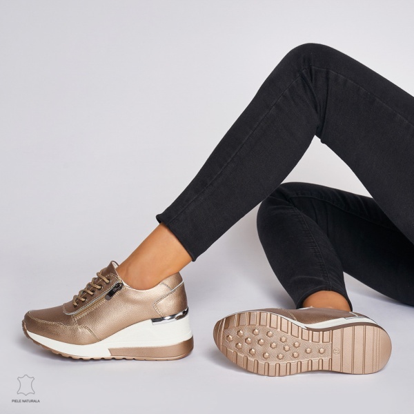 Pantofi Casual dama din Piele Naturala CRL0068 AURIU - Img 4
