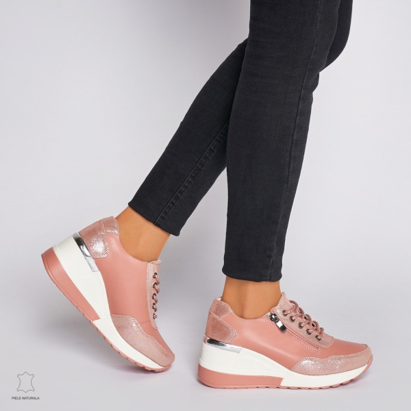 Pantofi Casual dama din Piele Naturala CRL0068 ROZ - Img 3