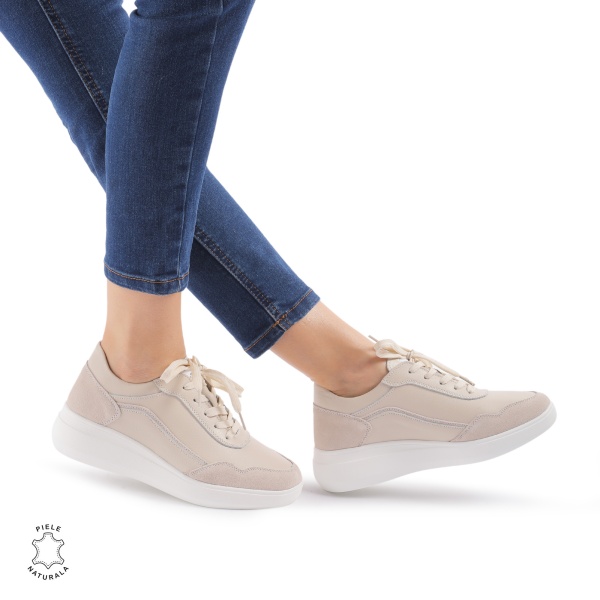Pantofi Casual dama din Piele Naturala CRL0845 BEJ - Img 2
