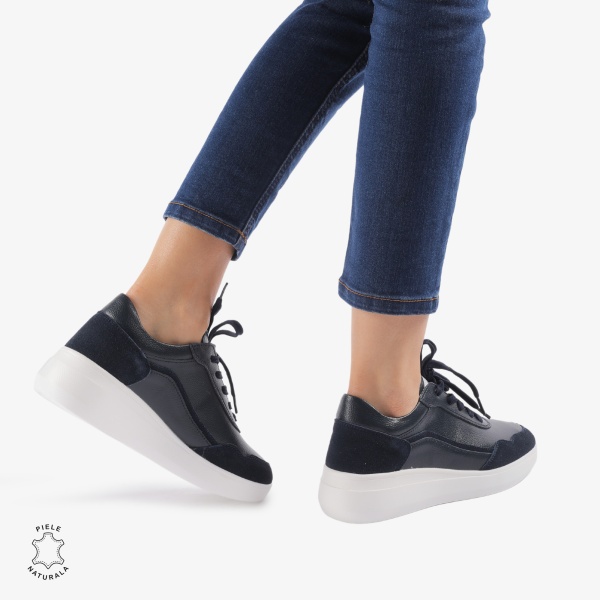 Pantofi Casual dama din Piele Naturala CRL0845 BLEUMARIN - Img 3