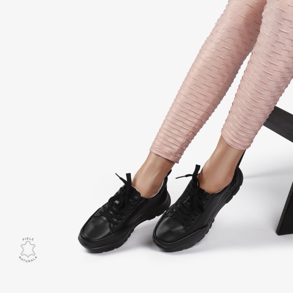 Pantofi Casual dama din Piele Naturala CRL0854 NEGRU - Img 2