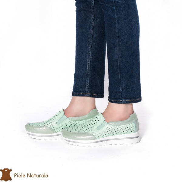 Pantofi Casual dama din Piele naturala CRL0860 VERDE - Img 2