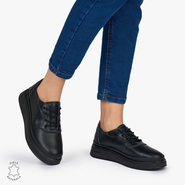 Pantofi Casual DAMA din PIELE Naturala CRL0942 CULOARE: NEGRU - Img 4