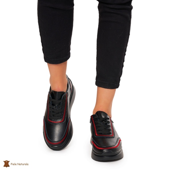 Pantofi casual dama din Piele naturală CRL1325 NEGRU - Img 3