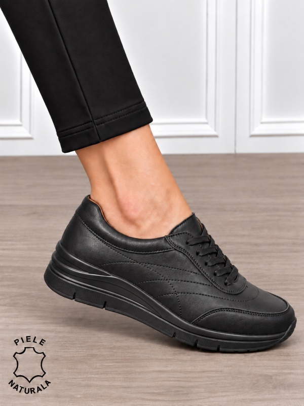 Pantofi casual damă din piele naturală cu design modernl CRL1897 NEGRU - Img 2