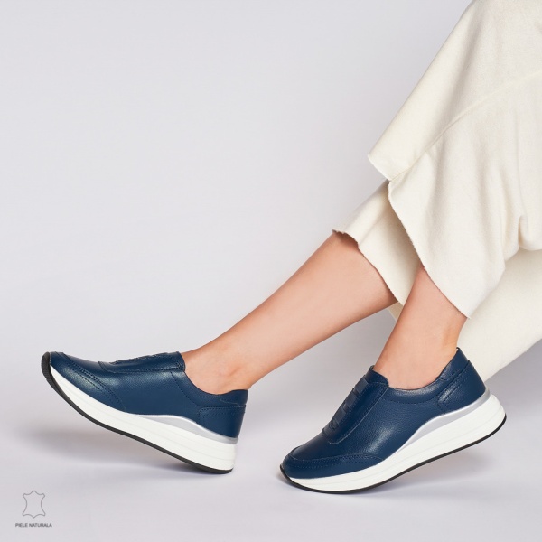 Pantofi Casual dama din Piele naturala CU INCHIDERE ELASTIC CRL1233 BLEUMARIN - Img 3