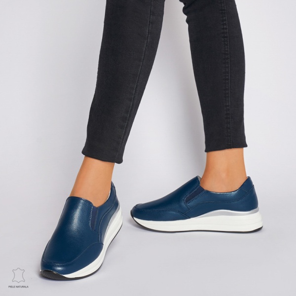 Pantofi Casual dama din Piele naturala CU INCHIDERE SLIP-ON CRL1235 NAVY - Img 3