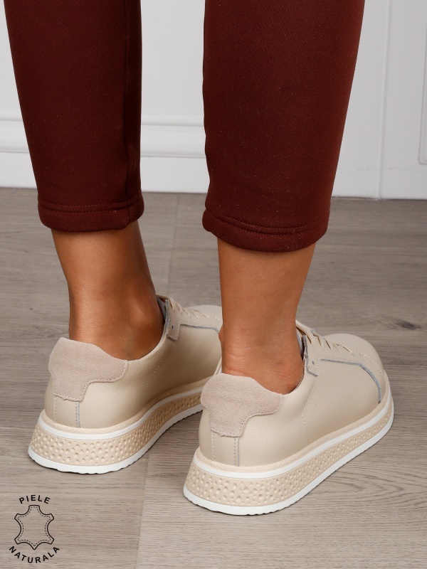 Pantofi Casual damă din piele naturală cu mici perforati CRL1513 BEJ - Img 3